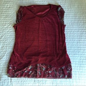 Ribbed Velvet, Tank Top, with Floral Ruffle